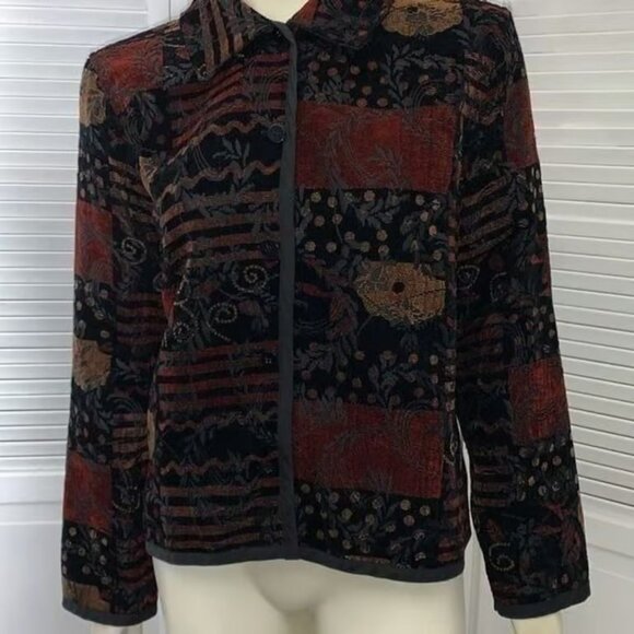 Vintage Reversible Patchwork Button Down Tapestry Jacket M/L - Picture 5 of 7
